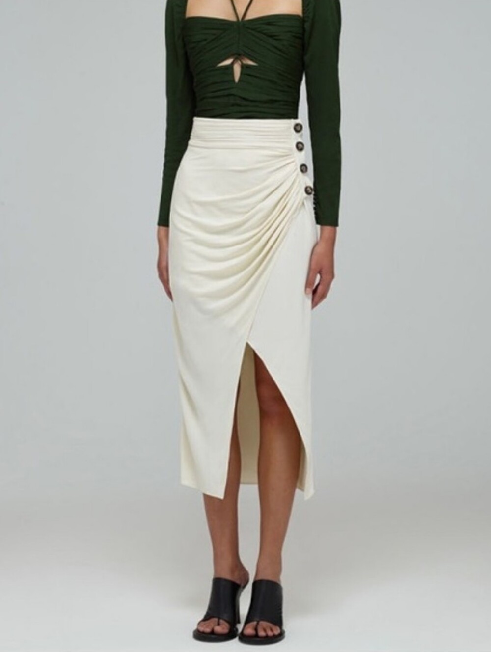 Self Portrait Beige Cream Wrap Midi Skirt